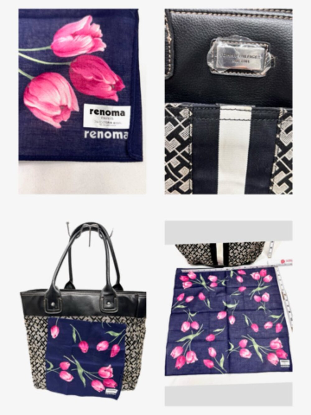New-Everyday Tommy Hilfiger  Black/ White Logo Tote Bag +New Renoma Kerchief (10 - Picture 10 of 13